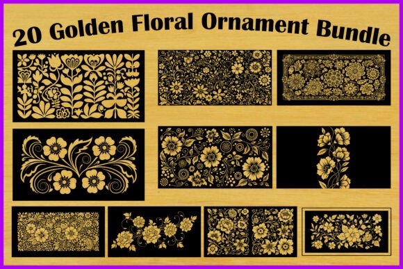20 Golden Floral Ornament Bundle Graphics and Illustrations
