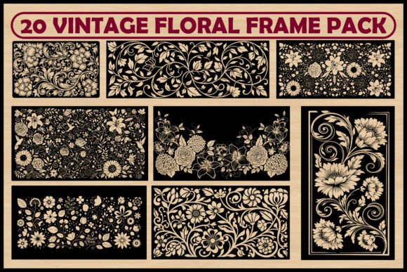 20 Vintage Floral Frame SVG Bundle: Graphics and Illustrations for Editorial Polish