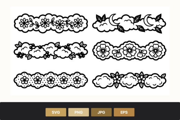 Black and White Floral Cloud Borders: Graphics and Illustrations Review