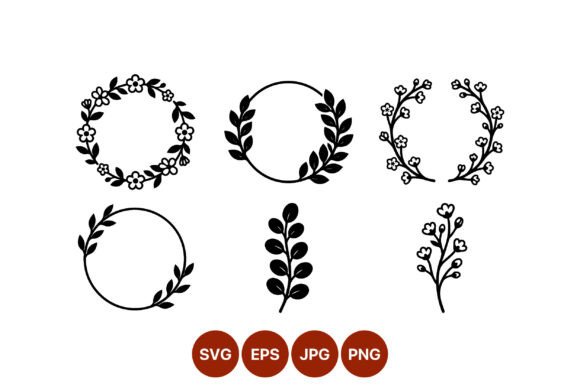 Black Floral Wreaths and Sprigs Graphics and Illustrations