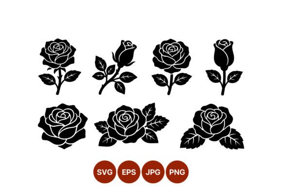 Black White Rose Floral Silhouettes Graphics and Illustrations