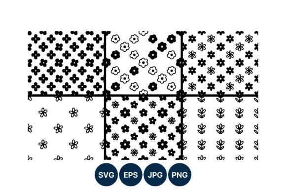 Black White Small Floral Seamless Graphics and Illustrations