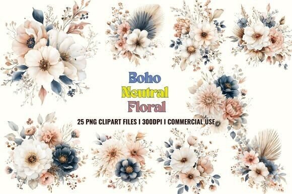 Boho Neutral Floral Clipart Graphics and Illustrations Review