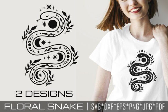 Celestial Floral Snake SVG Moon Phase Graphics and Illustrations