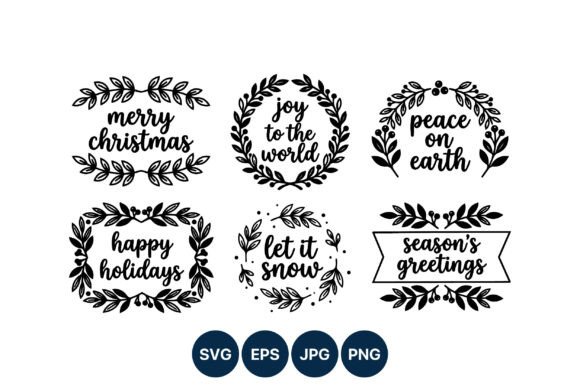 Christmas Script Lettering Floral Frames Graphics and Illustrations