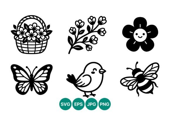 Cute Floral Butterfly Bird and Bee Icons Graphics and Illustrations