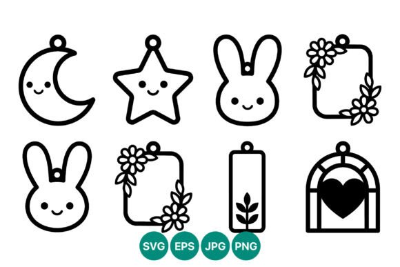Cute Moon Star Bunny Floral Tag Vector Graphics and Illustrations