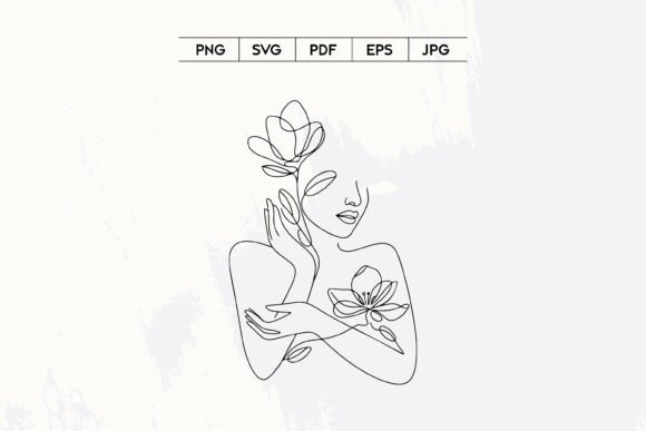 Elegant Floral Woman Continuous Line Art Graphics and Illustrations