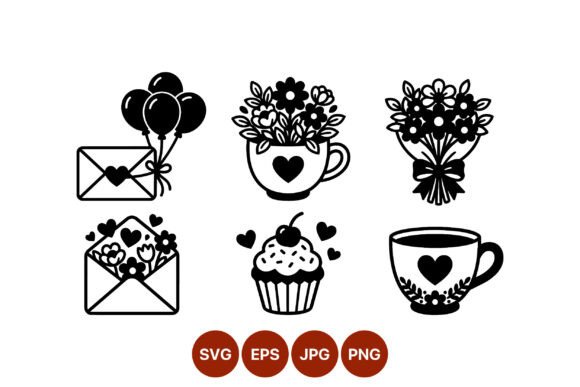 Floral Envelopes Balloons Cupcake Cup Graphics and Illustrations Review