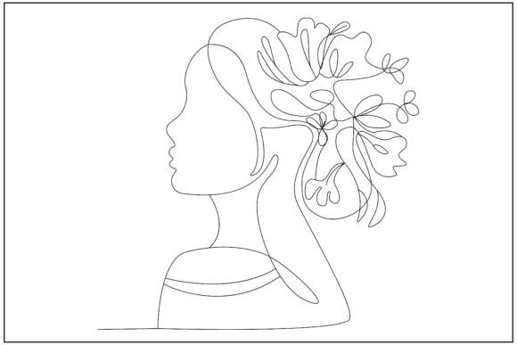 Floral Hair Woman Line Art Graphics and Illustrations Review