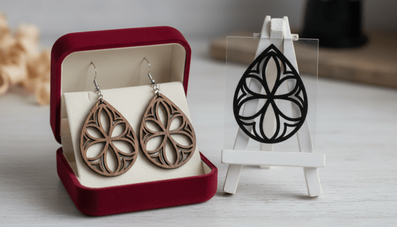 Floral Teardrop Earring Laser Cut Design Graphics and Illustrations Review
