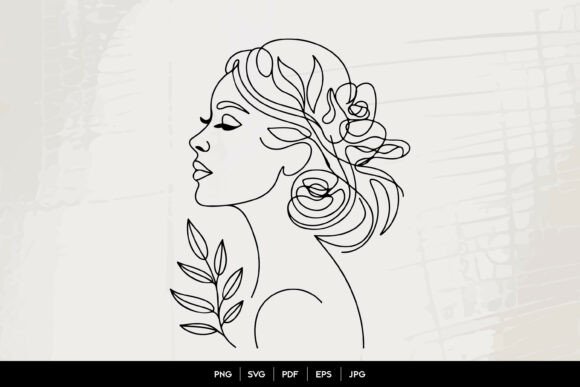 Floral Woman Portrait Line Art Graphics and Illustrations Review