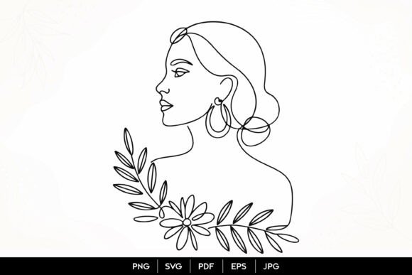 Floral Woman Portrait Line Art SVG Graphics and Illustrations