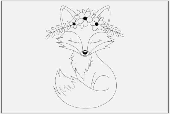 Fox Floral Crown Line Art Graphics and Illustrations Review