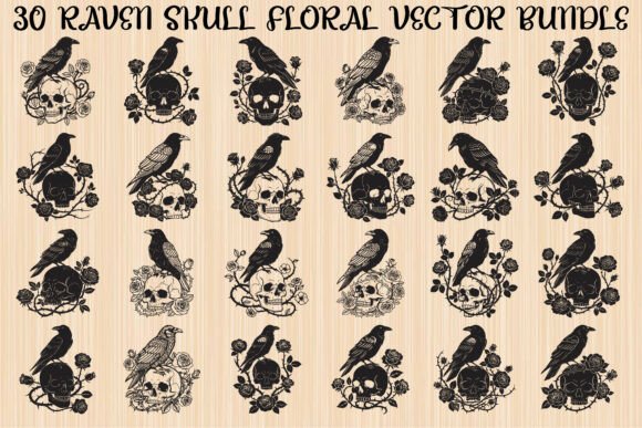 Gothic Raven Skull Floral Bundle: Graphics and Illustrations Review