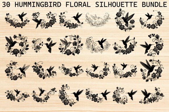 Hummingbird Floral Silhouette Bundle: Graphics and Illustrations for Branding
