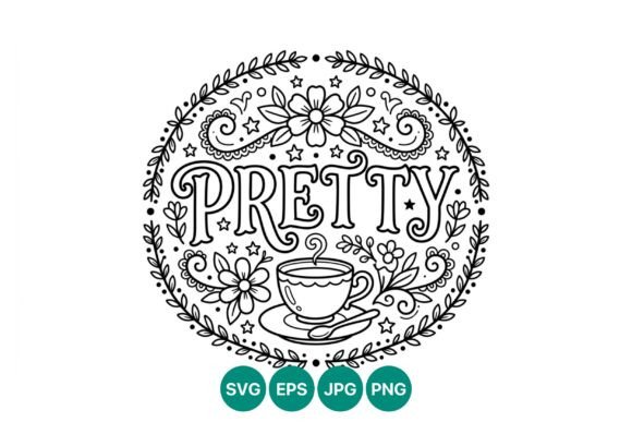 Pretty Floral Tea Cup Frame Graphics and Illustrations