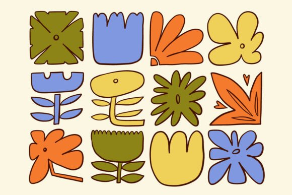 Retro Floral Shape Botanical Element Set Graphics and Illustrations Review