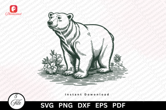 Rustic Floral Woodland Bear SVG PNG Graphics and Illustrations Review