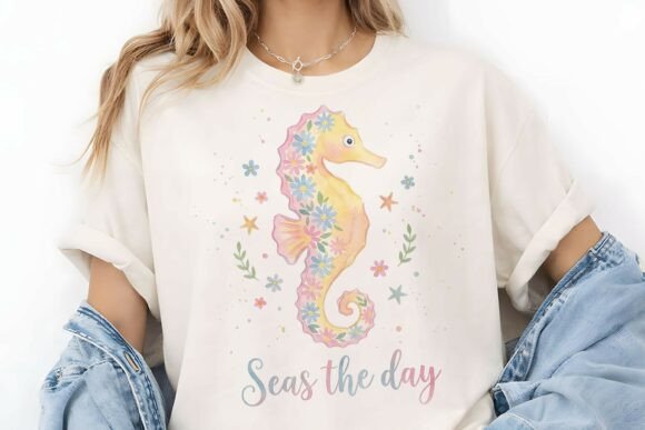 Seas the Day Floral Seahorse PNG Graphics and Illustrations Review
