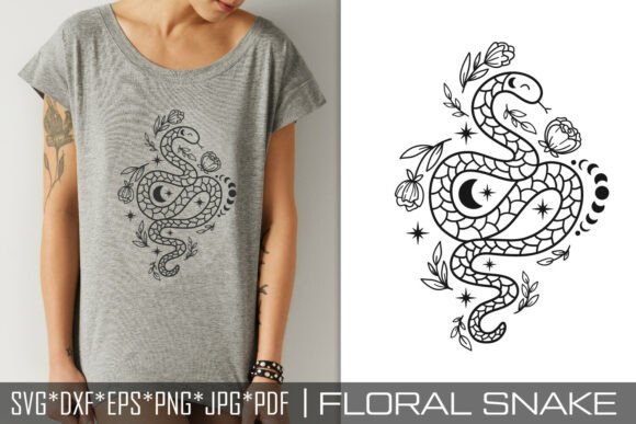 Witchy Floral Snake SVG Moon Celestial Graphics and Illustrations Review